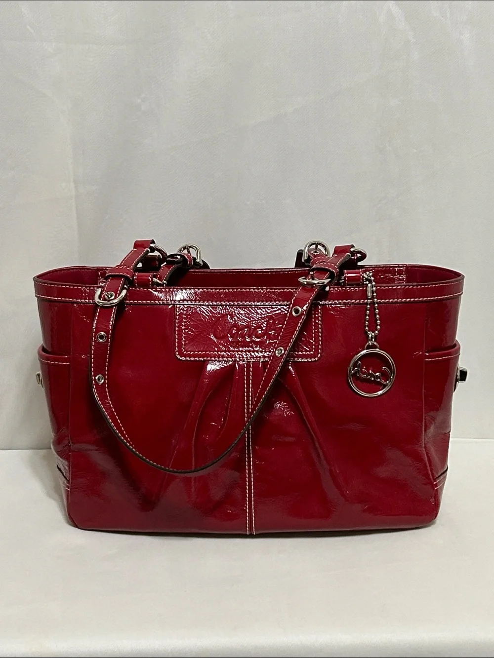 Coach Red Patent Leather Pleated Gallery Tote